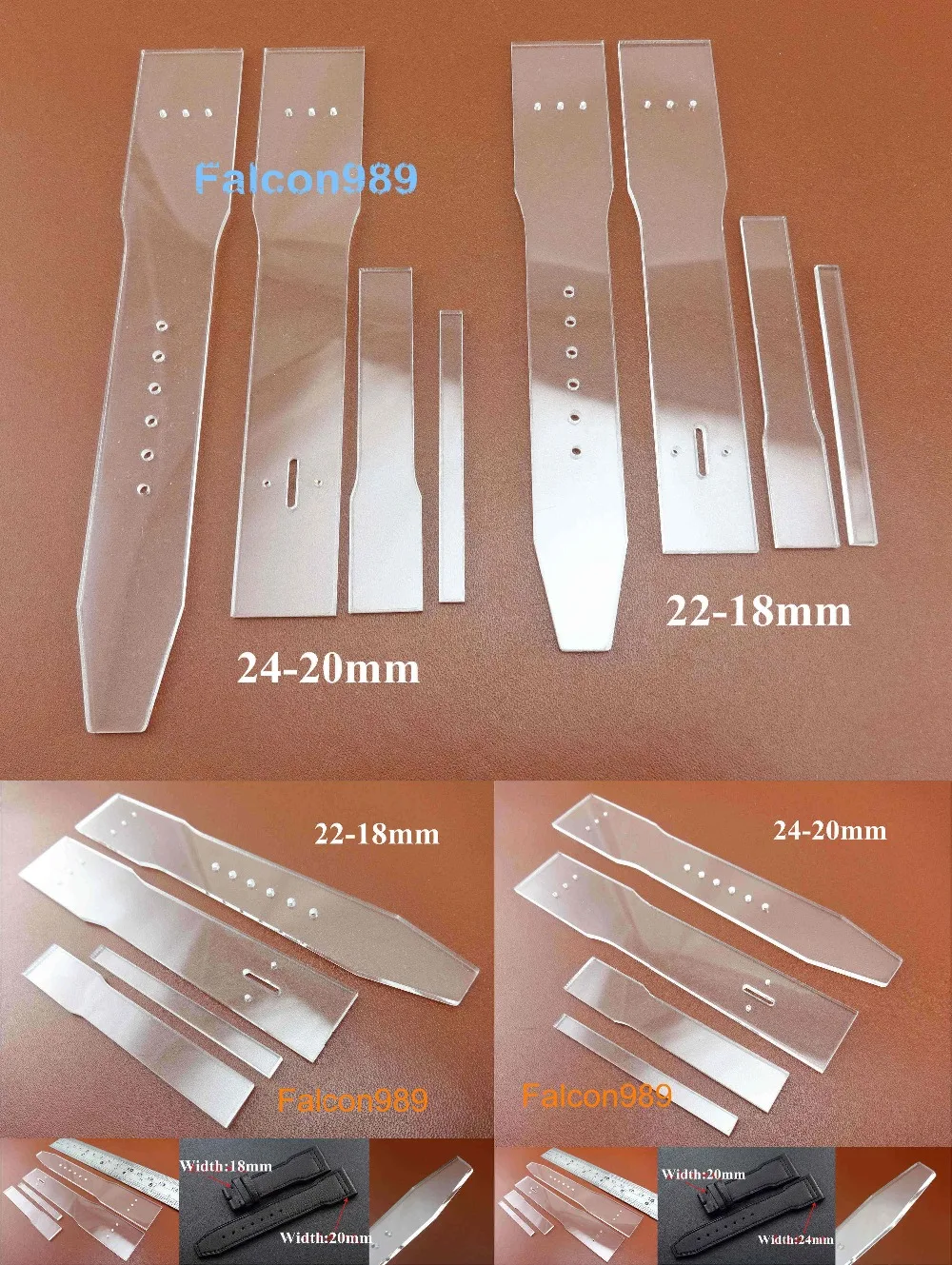 

2set Leather Craft Acrylic Watch Strap Band Stencil Template Tool Set 22-18/24-20mm Sewing Carving Stitching Stamping Knife Cut