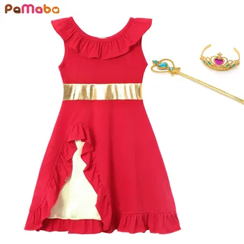 

PaMaBa Summer Baby Elena of Avalor A-Line Dress Red Casual Kids Cloths Cotton Girls Party Frock Princess Elena Cosplay Costume