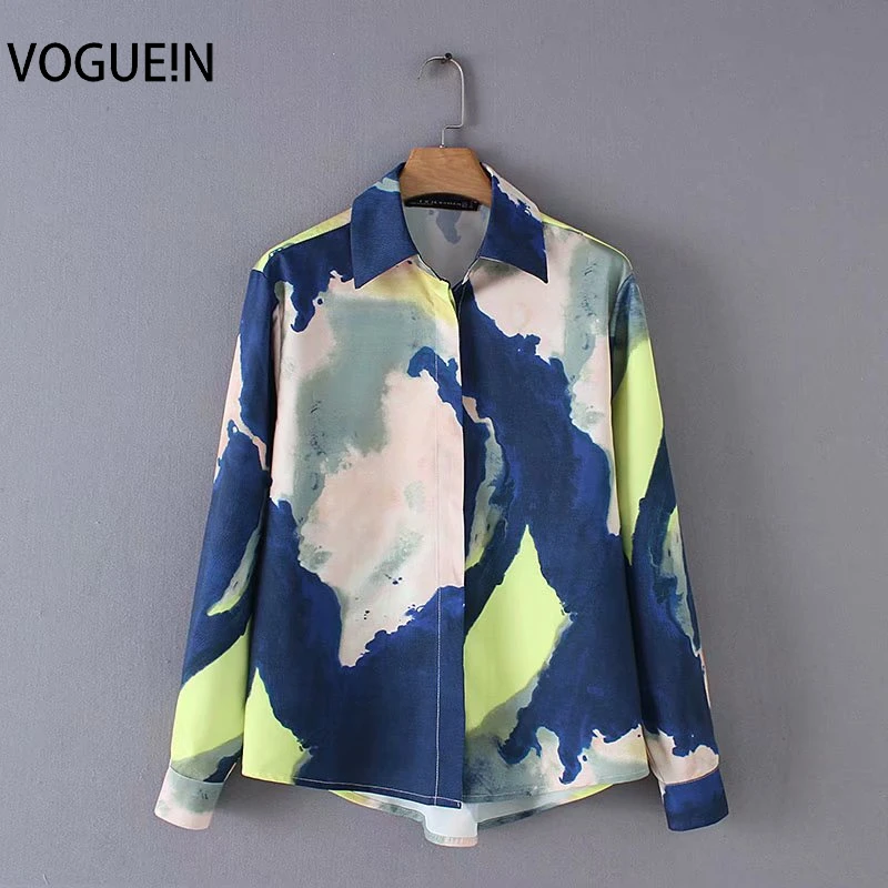 

VOGUEIN New Womens Retro Summer Print Long Sleeve Button Down Top Shirt Blouse Wholesale