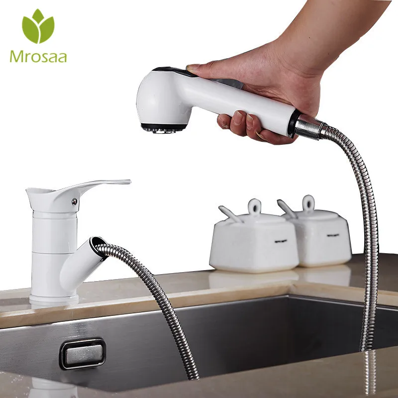 

1Pc 360 Swivel Spout Pull Out Kitchen Faucet Chrome Basin Hot and Cold Water Mixer Taps Bathroom Single Handle Sink Basin Faucet