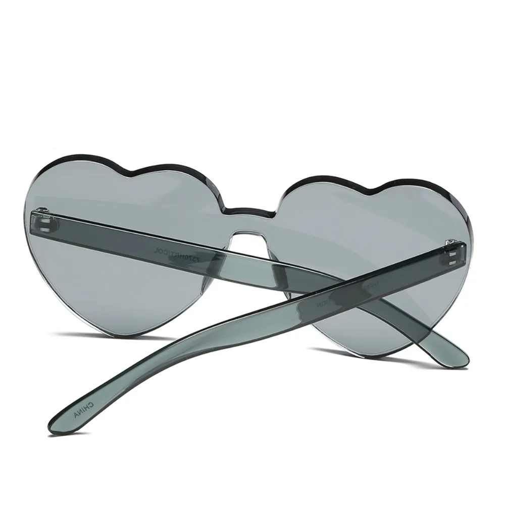 Женские солнцезащитные очки в форме сердца без оправы, цветные солнцезащитные очки с прозрачными линзами, красные, розовые, желтые, походные очки