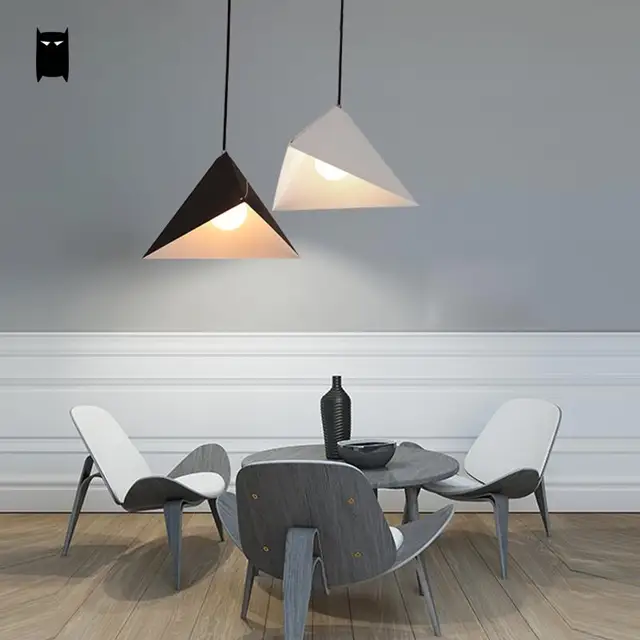 Matte White Black Iron Geometry Triangle Pendant Light Fixture Matte White Black Iron Geometry Triangle Pendant Light Fixture Nordic Minimalist Hanging Ceiling Lamp Design For Dining Room Bar