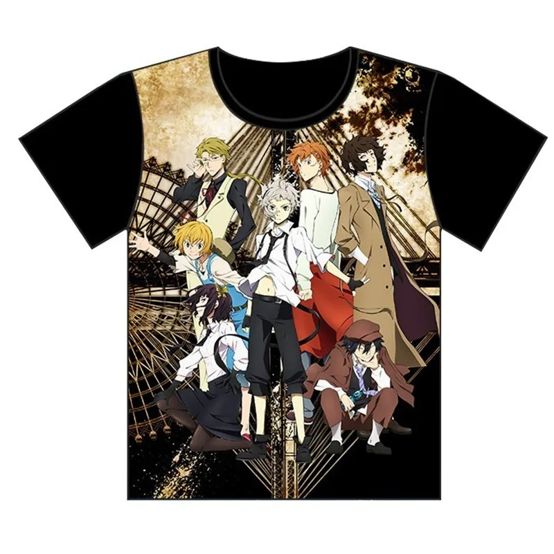 Fashion Japanese Anime Bungou Stray Dogs Casual Black Short Sleeve T-Shirt Tops TEE New
