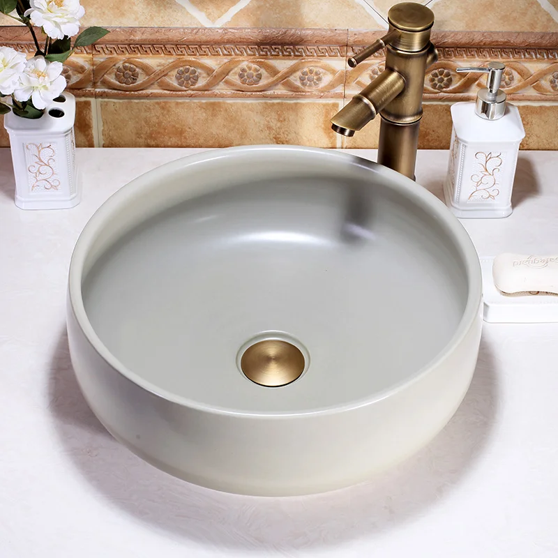 Round Bathroom Lavabo Ceramic Counter Top Wash Basin Cloakroom black Glazing Porcelain Vessel Sink bathroom (3)