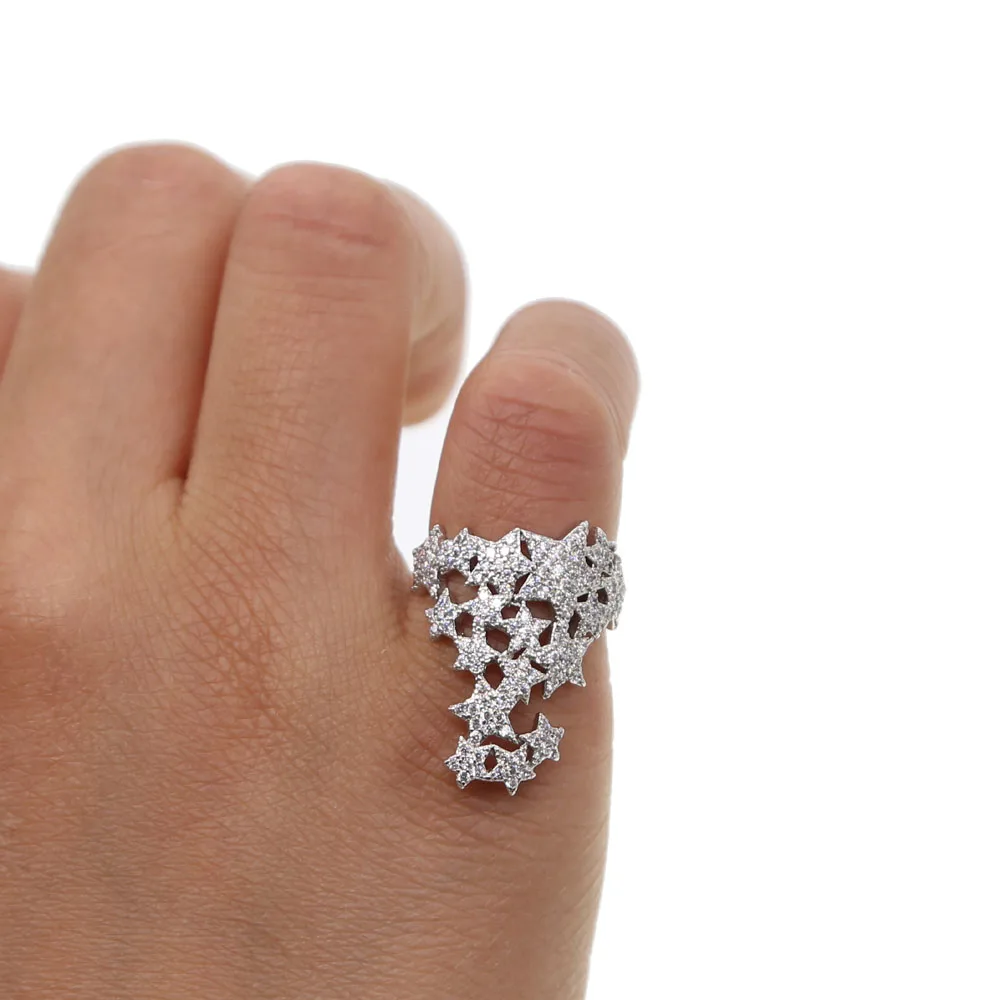 

CZ STAR cluster little finger rings elegant stunning women party gift jewelry silver white cz color bling luxury star jewelry