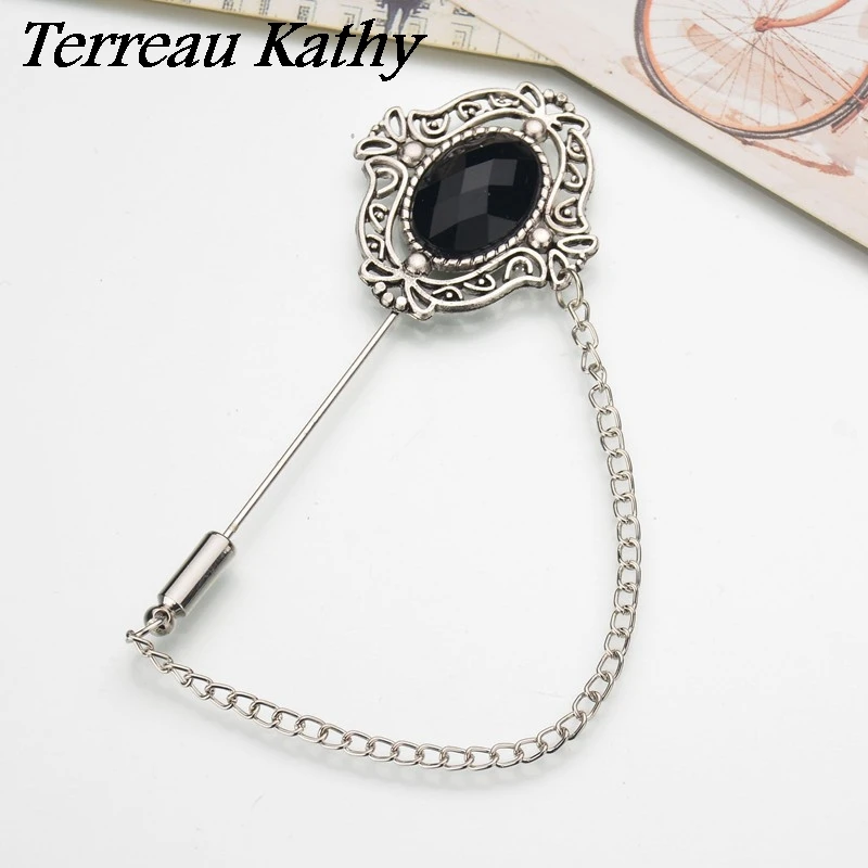 

Terreau Kathy 2016 Vintage Brooches Unisex Collar Pins Resin Lapel Pin Brooch Pins Men Tassel Chain Brooch Bijoux BKb219