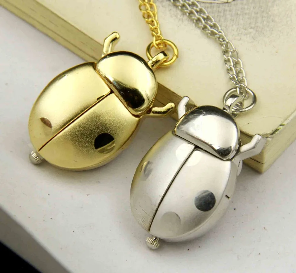 

hot sales Ladybird beetle pocket watch necklace for women girl sweater chain long retro punk small animal necklaces wholesales