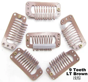

100pcs/lot hair clip with 9 teeth Metal silicone Snap clip for hair weave 33mm Color Black, Dark Brown, Brown, Lt.Brown, Blonde