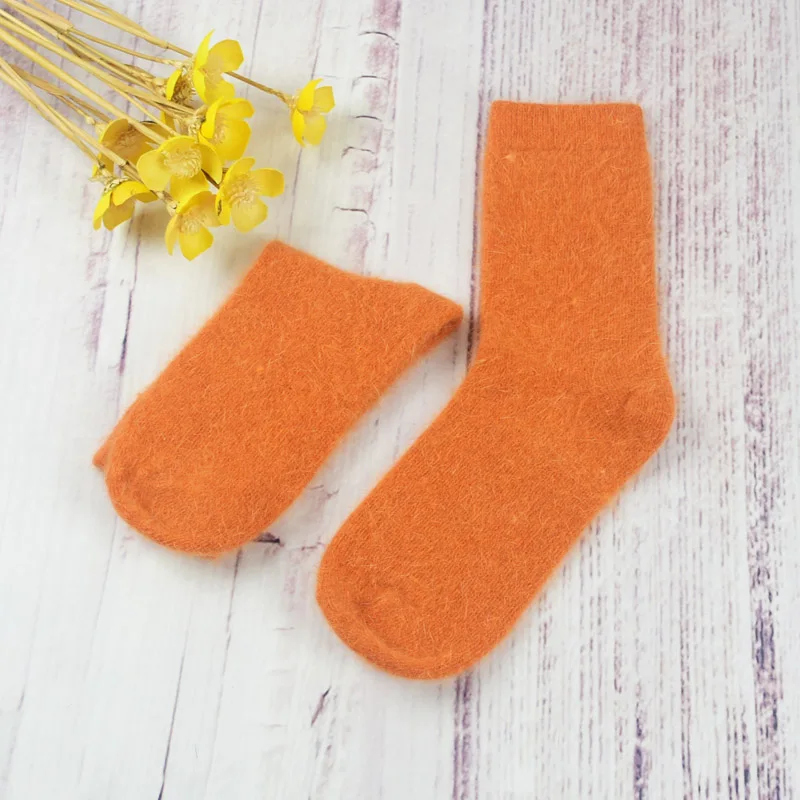 ZZIYEETTM/1 пара осенне-зимних толстых теплых носков из кроличьей шерсти модные короткие носки ярких цветов в стиле ретро из ангоры для женщин и девочек - Цвет: Orange