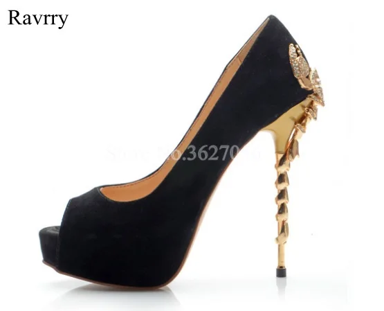 

Ravryy Colorful Solid Peep Toe Scorpion Metal Decoration Platform Pumps Shallow Simple Fashion Wedding Thin High Heel