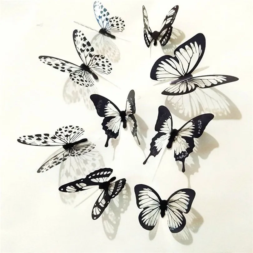 Home Decoration Creative Livingroom Cool 36 Pcs 3D Black White Butterfly Sticker Art Wall Decal Mural Home Decoration (4)
