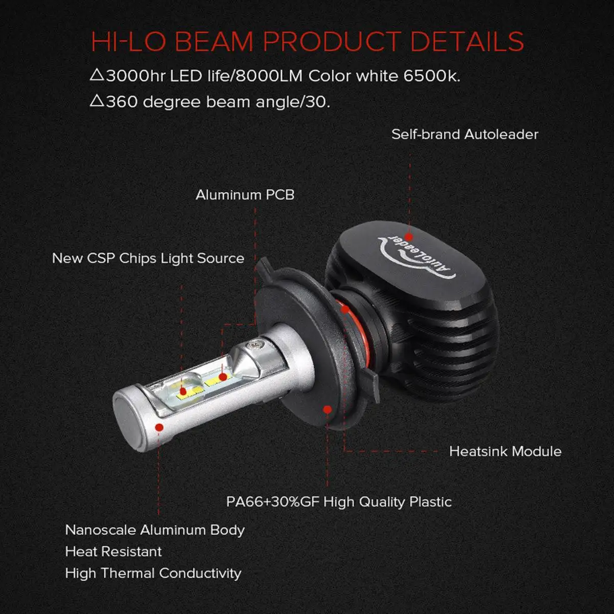 AutoLeader H4 H7 H11 9006 9005 1 пара светодиодный фонарь для автомобильных фар Hi-Lo луч авто светодиодный налобный фонарь CSP чип 50 Вт/комплект 6500 к лм Стайлинг