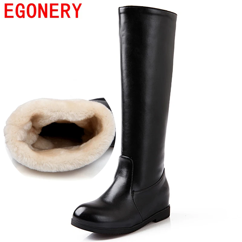 

EGONERY High quality non-slip boots Cool girl Warm short plush Autumn Winter party Motorcycle boots PU zipper snow women shoes