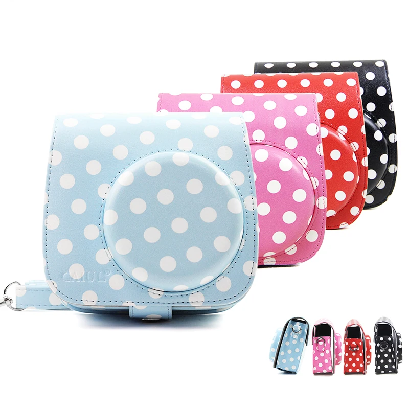 

Retro Polka Dot Camera Case Bag Cover Pink Carrying Bag for Fujifilm Mini 8 Mini 9 Case with Shoulder Strap