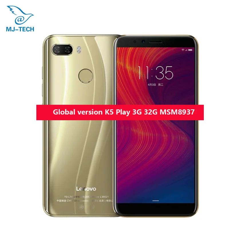 Смартфон Lenovo K5 Play 3G 32G MSM8937 Восьмиядерный 1 4G 5 7 дюймов 18:9 отпечаток пальца Android 8 13 0