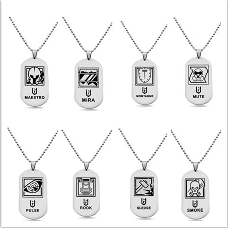 

HSIC 40 Types/Set FPS Game Rainbow 6 Necklace Stainless Steel Metal Pendant Necklaces Fans Gift Colar 13077