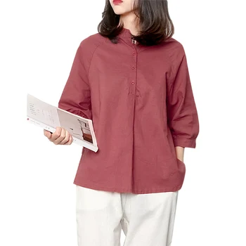 

Cotton linen Tops Women Seven-quarter sleeve T-shirts 2019 Spring New Women's Korean Loose linen early Casual T-shirts Tide F143
