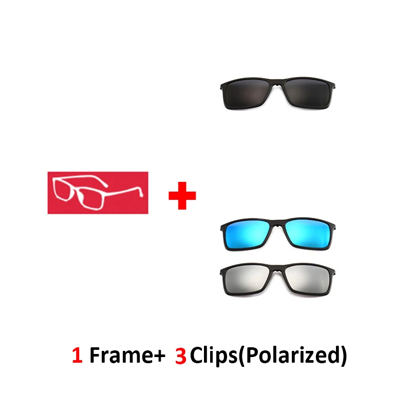 Квадратная оптическая оправа для очков для мужчин и женщин с 5 клипсами, солнцезащитные очки, поляризованные Магнитные очки для мужчин, очки для близорукости 8806 - Цвет оправы: 8806 1frame3clips