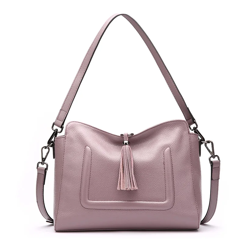 ESUFEIR, брендовая, натуральная кожа, сумка-мессенджер для женщин, модная, с кисточками, сумка на плечо, мягкая, коровья кожа, ранцы, женская сумка через плечо - Цвет: Dark-pink
