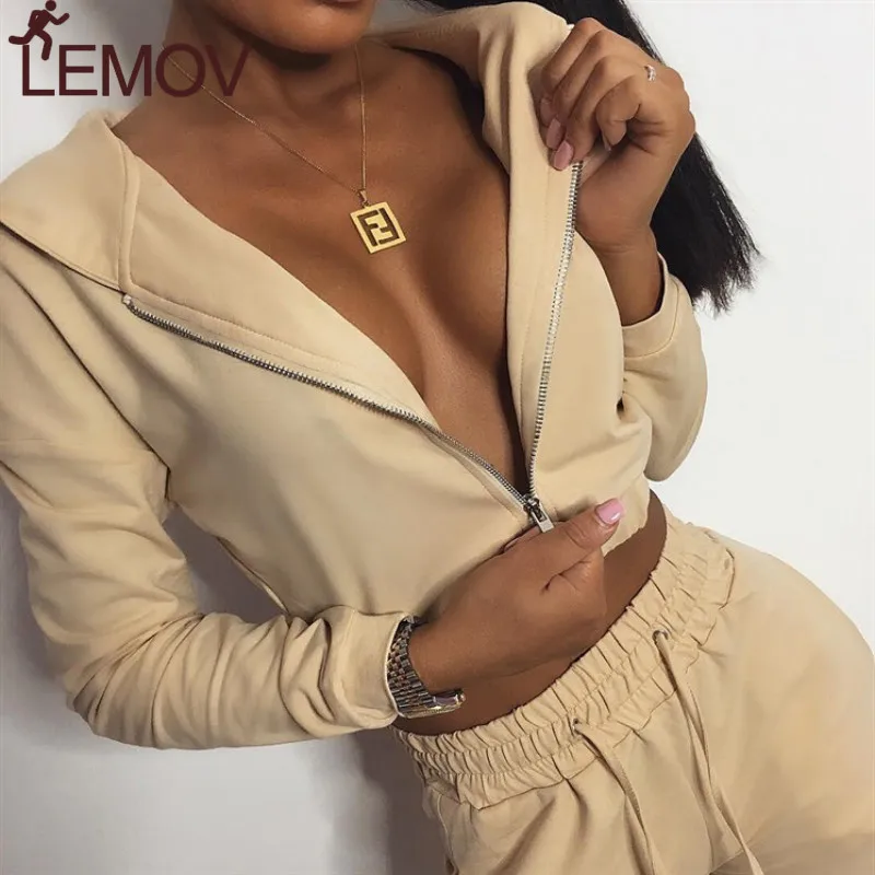 

LEMOV Solid Color Jogging Suits for Women with Zipper High-quality Polyester Spandex Gym Clothes Breathable Female Tracksuit