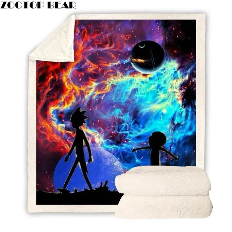Skup DIY 3D druku Sherpa koc biura podróży pluszowy koc Rick i morty narzuta kołdra dla dorosłych ZOOTOP niedźwiedź