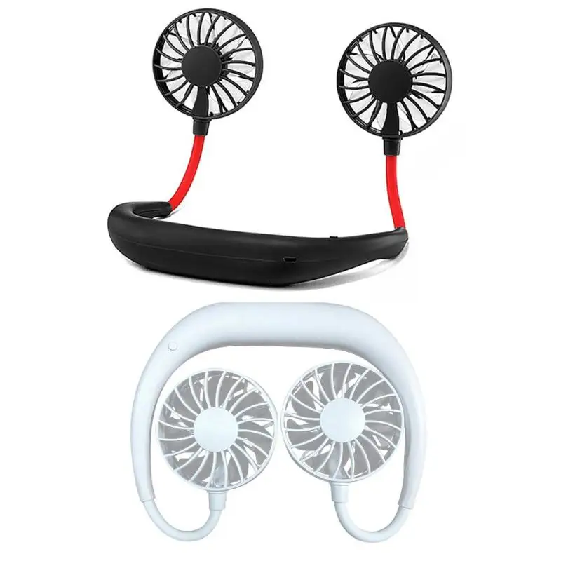 

USB Rechargeable Neckband Fan Sport Wearable Cooling Fan Portable Mini Hand-free Fan Double Wind Head Summer Cooler 1800mAh