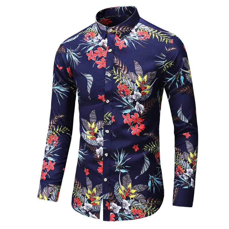

7XL 6XL 5XL Flower Men Shirt Plus Size Regular Fit Shirt Men Long Sleeve Autumn New Camisas Hombre Printed Casual Men's Shirts