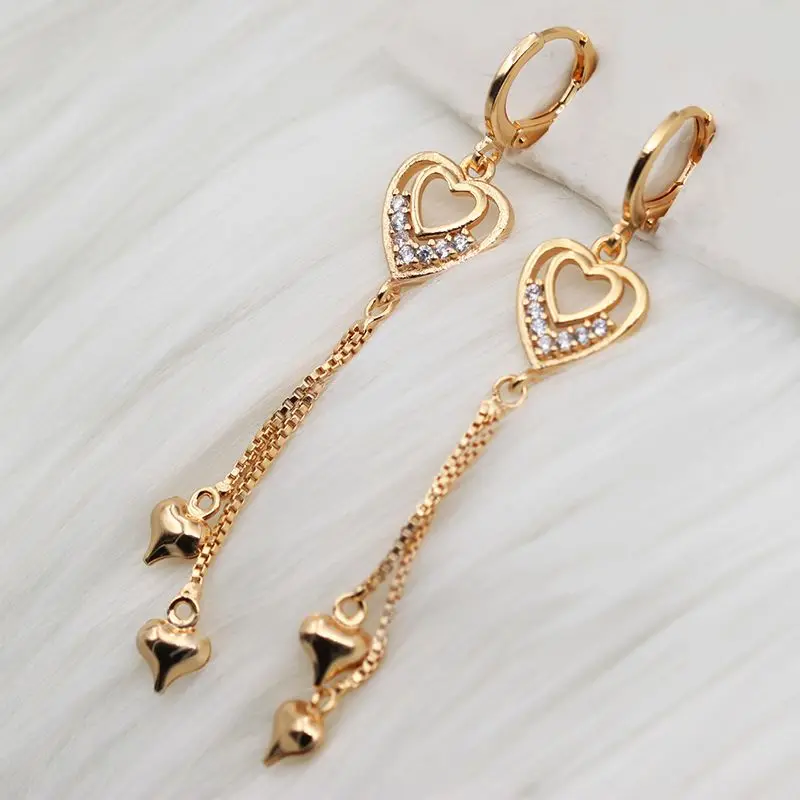 

2019 Women's Earring Gold Heart Earrings Bohe Long Tassel Dangle Earrings Copper mix Gold Zircon Earrings OBS4596_GD