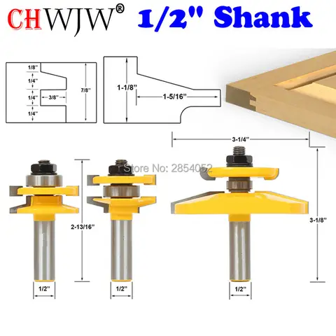 Porta do Armário Cortador de Madeira Cortador para Ferramentas de Madeira Conjunto de Bits-chanfrado-1 Painel Levantado Roteador – 2 Shank Tenon 3 Bit