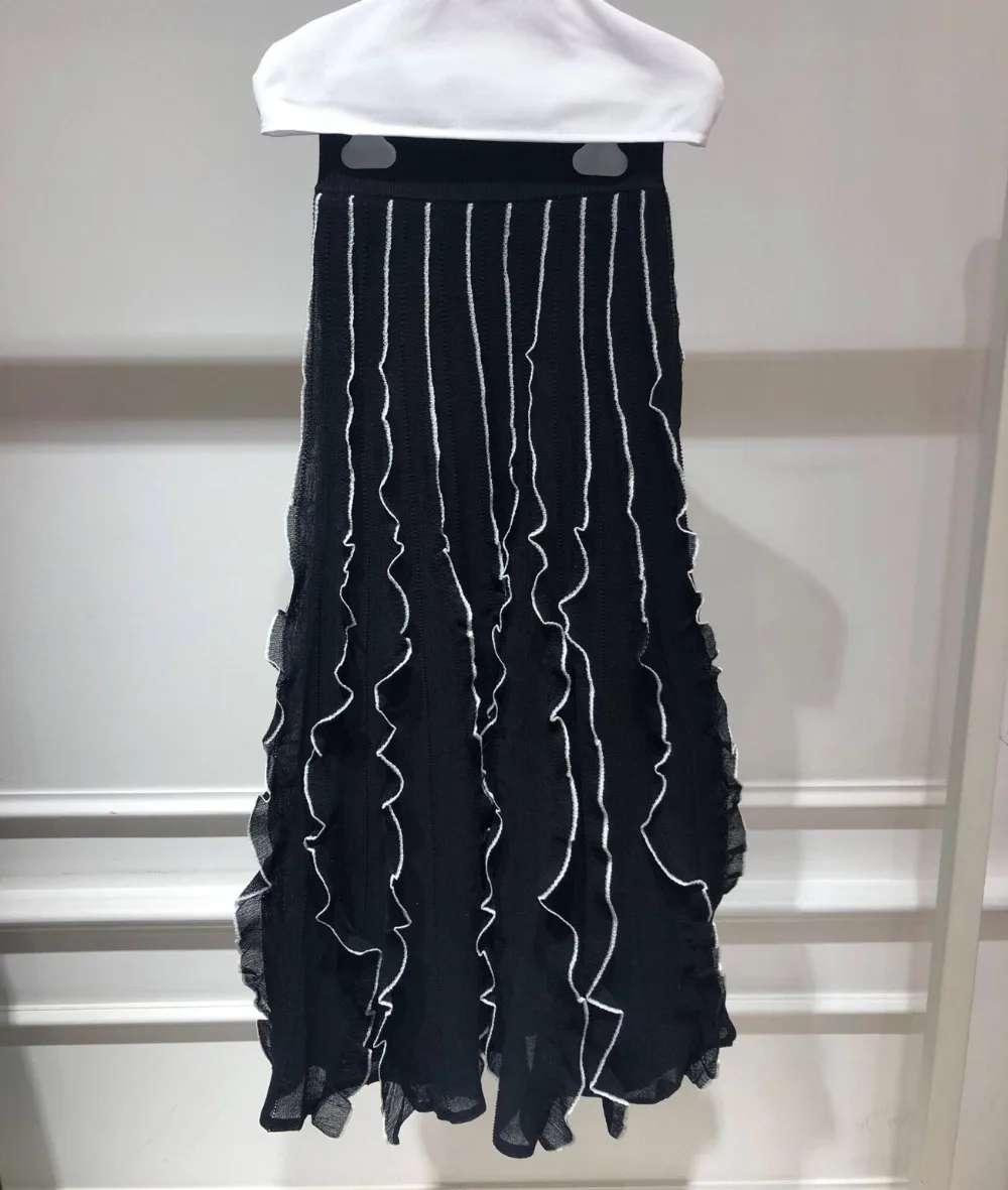2019 Весна новая мода высокое качество Многослойные оборки женские милые трикотажные длинные юбки