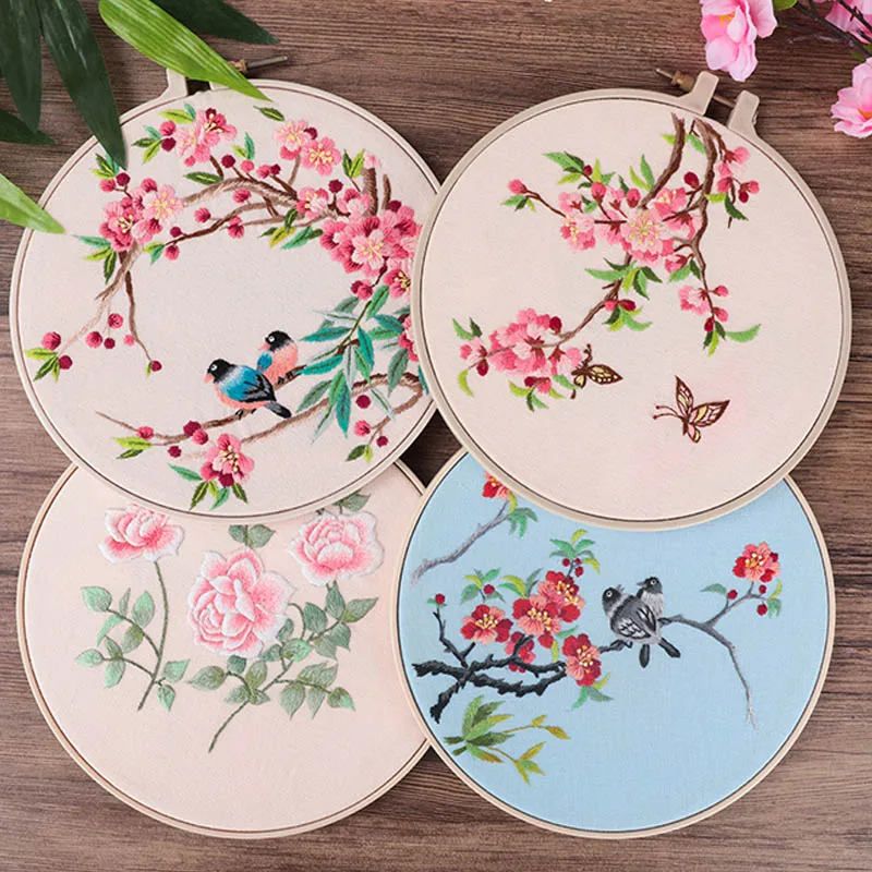 Online Chinesische Blume DIY Stickerei Kit mit Stickerei Hoop Kreuz Stich Hand Nähen Kunst Handwerk Stickerei Malerei Wohnkultur