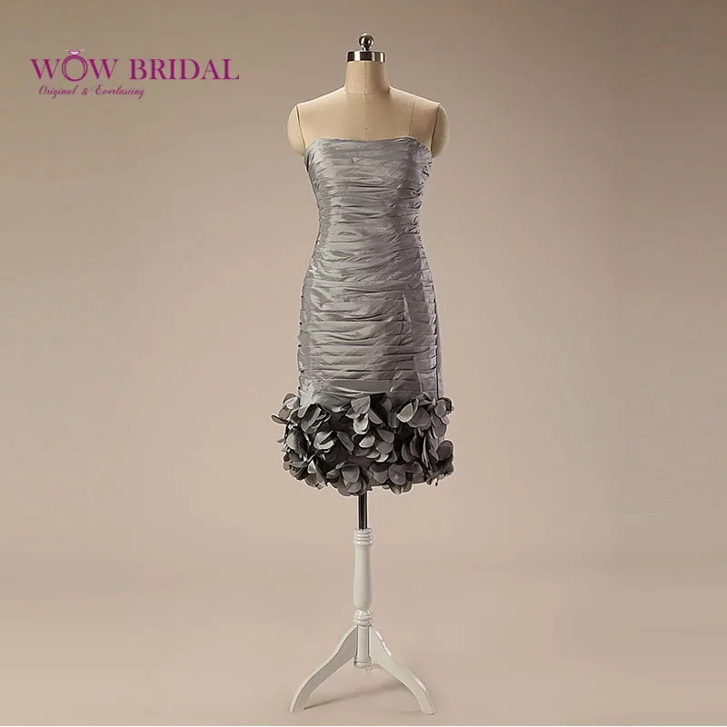 Серебристые платья Wowbridal из тафты для матери невесты с курткой Короткие вечерние