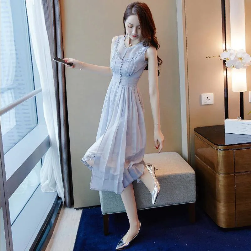 

Women Summer Fashion Elegant Sky Blue Dress 2019 New Arrivals