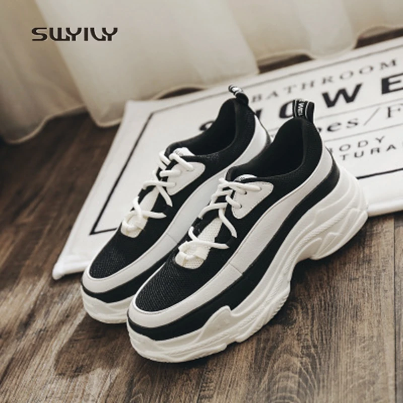SWYIVY Women Sports Shoes Anti-slip Thick-sole Running Shoes 2018 Summer Mesh Breathable Lace-up Female Sneakers Comfortable swyivy women sports shoes anti slip thick sole running shoes 2018 summer mesh breathable lace up female sneakers comfortable