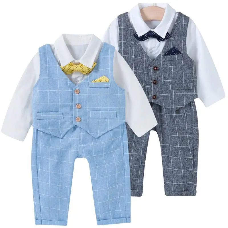 famuka Baby Boy 3 Piece Formal Outfit Suit with Bows Waistcoat Gentleman Tuxedo