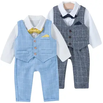 

Famuka Baby Boy Gentleman Suit Infant Boy Clothes Shirt+ Pants+Vest 3PCS Suit Newborn Baby Boy Clothes Party 1st Birthday Outfit