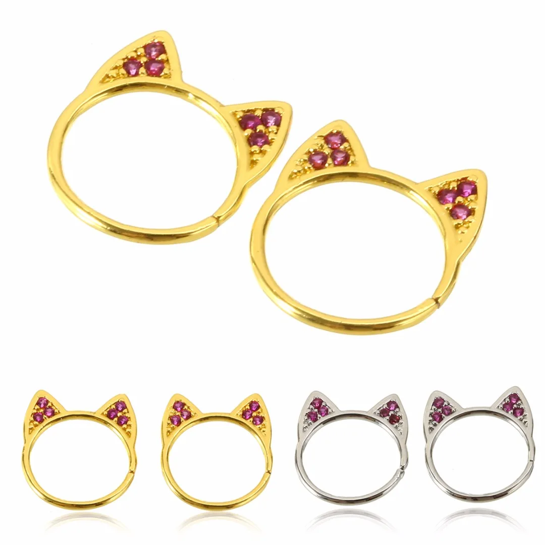 

2pcs Stainless Steel Nose Hoop Ring Shellhard Punk Crystal Rhinestone Cat Head Piercing Nose Rings & Stud Chic Body Jewelry