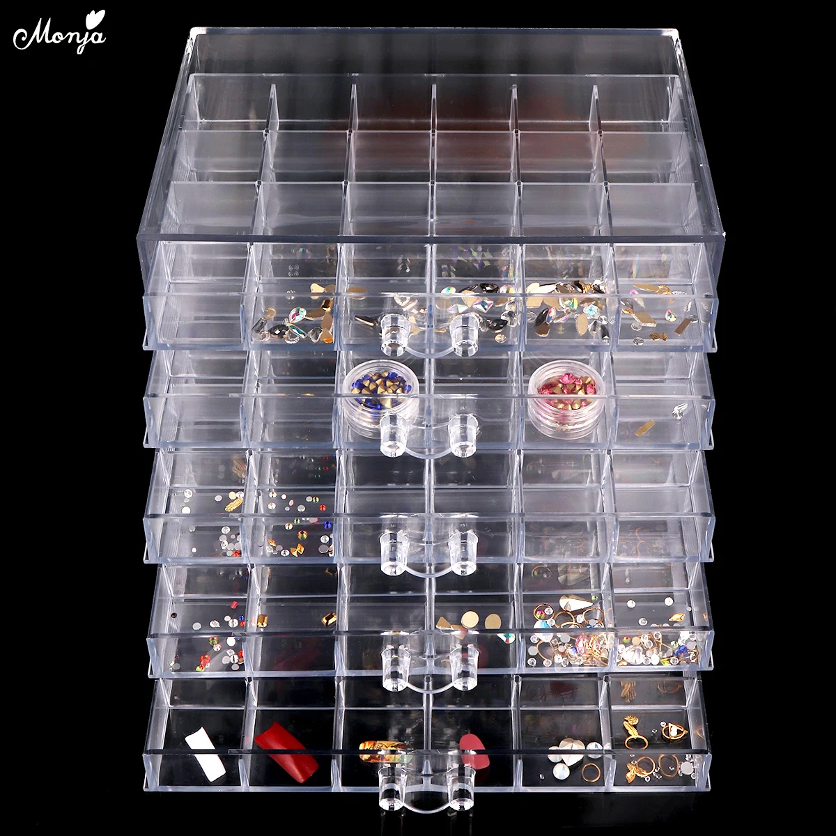 Monja 120 Grids decoración de uñas accesorios caja de almacenamiento transparente cuentas de diamantes de imitación herramienta de manicura de cristal Monja 120 Grids decoración de uñas accesorios caja de almacenamiento transparente cuentas de diamantes de imitación herramienta de manicura de cristal