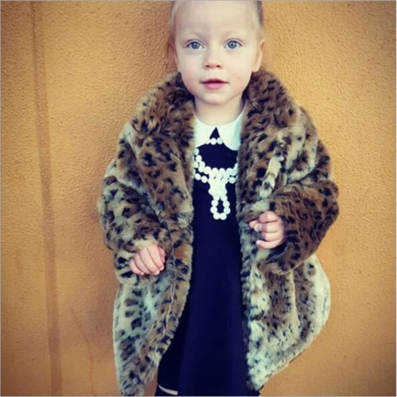 Faux Fur Coat Children's Clothing 2018 Leopard Spring Jacket Turn down