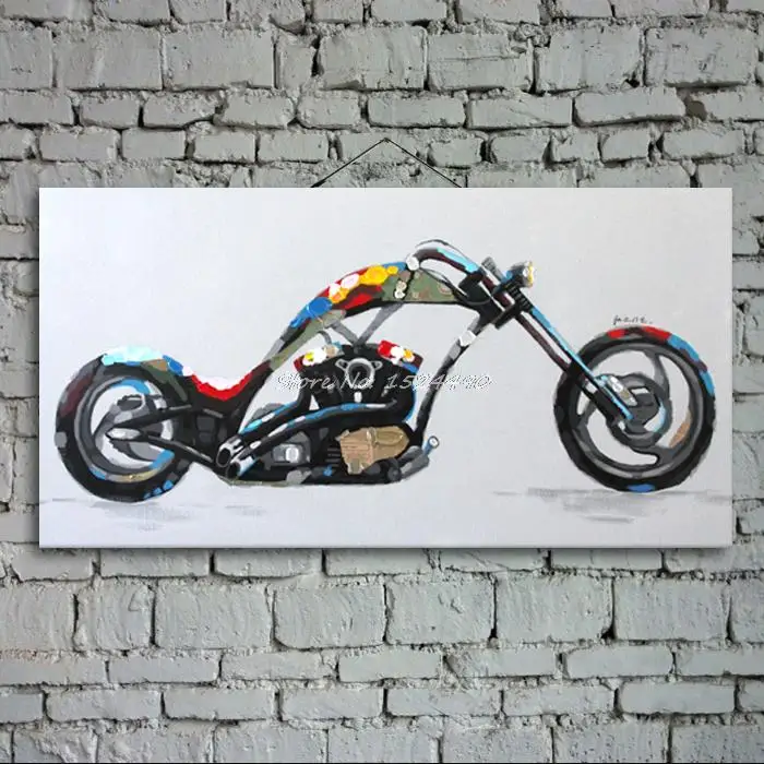 Ручная роспись крутой мотоцикл-современные Красочные абстрактные картины маслом на холсте для украшения дома стены искусства