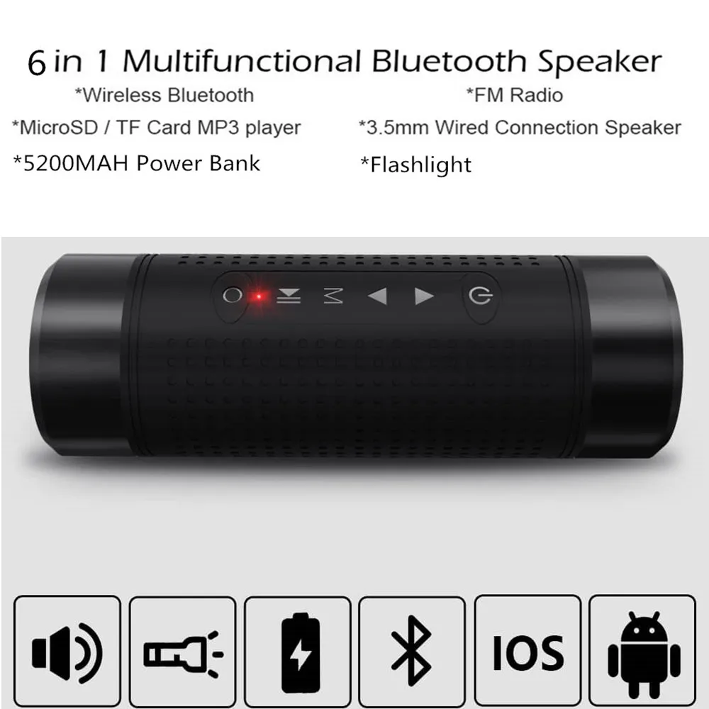 Portable Subwoofer Bass Speaker Wireless Bluetooth Speaker Outdoor Waterproof Bicycle Speaker 5200mAh Power bank Flashlight Portable Subwoofer Bass Speaker Wireless Bluetooth Speaker Outdoor Waterproof Bicycle Speaker 5200mAh Power bank Flashlight