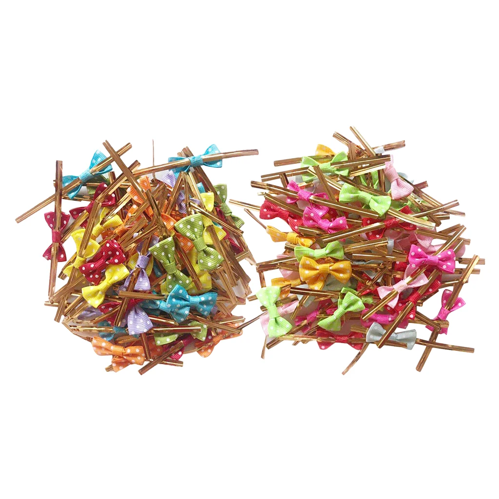 100pcs Cute Colored Bow Metallic Twist Tie For Bakery Candy Cello Bags Gifts DIY Card Making Art craft Projects Party Supplies