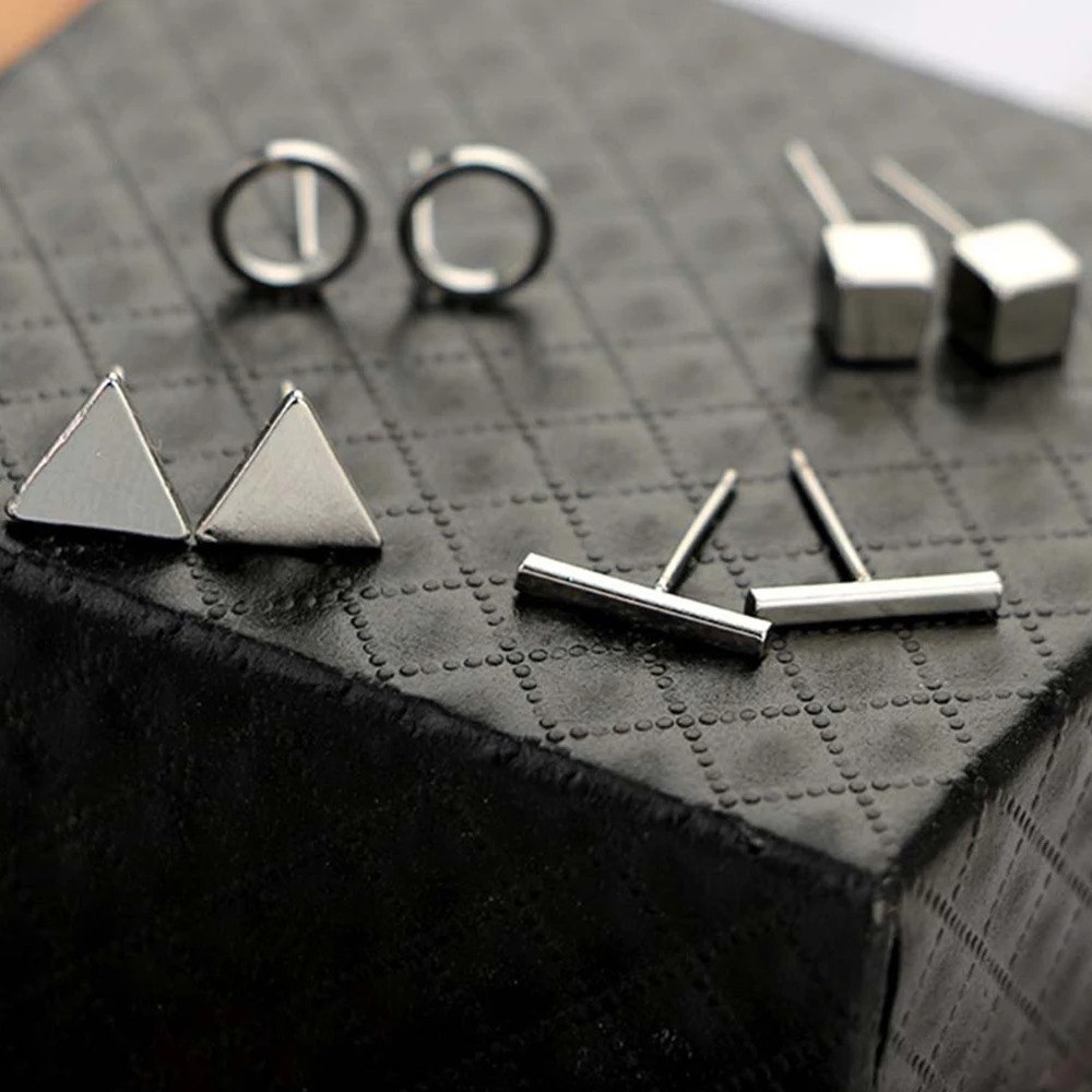 

SLZBCY 4pairs/set Geometric Small Stud Earrings Sets For Women Gold Silver Color Alloy Round Triangle Earring Fashion Jewelry