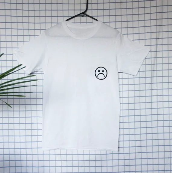 Sad Face corner White Tee Women Men Funny Emoji t-shirt Sport tops tshirts Casual t shirt