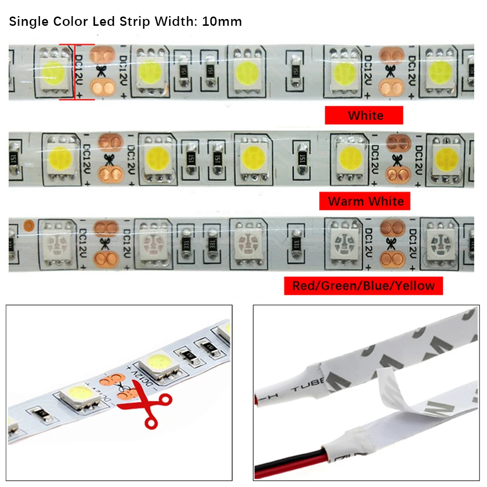 DC12V теплый белый/белый СВЕТОДИОДНЫЙ монохромный полосы света 5050 60 светодиодный/м, 5 м 5050 Светодиодные ленты Светодиодные полосы света с DC 12 В Мощность suppply