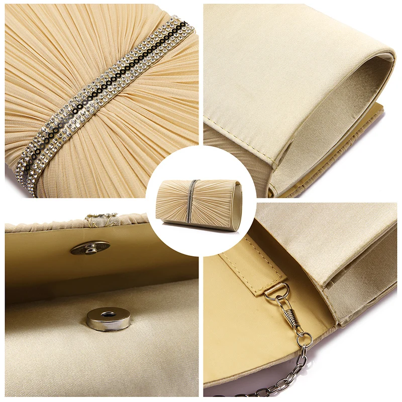 Tanie LOVEVOOK marka moda kopertówka wieczorowa damska torebki damskie crossbody z koralikami plisowana miękka nowa torebka klips do pieniędzy do portfela