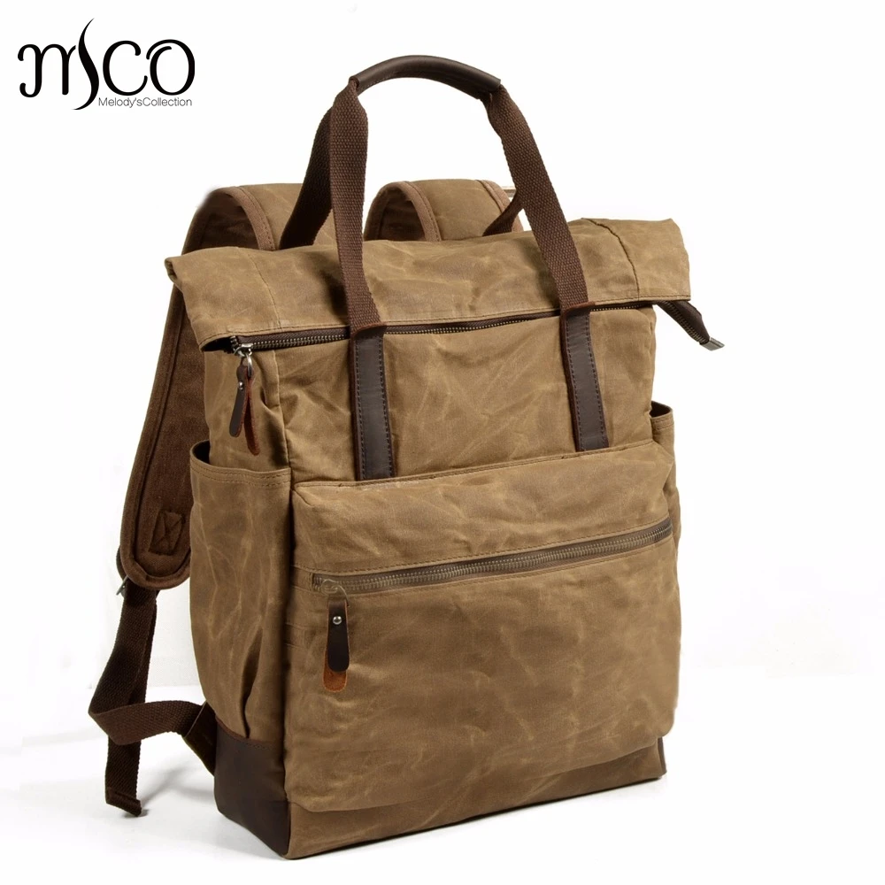 Men's Large Capacity Waterproof Travel Backpacks Canvas Leather