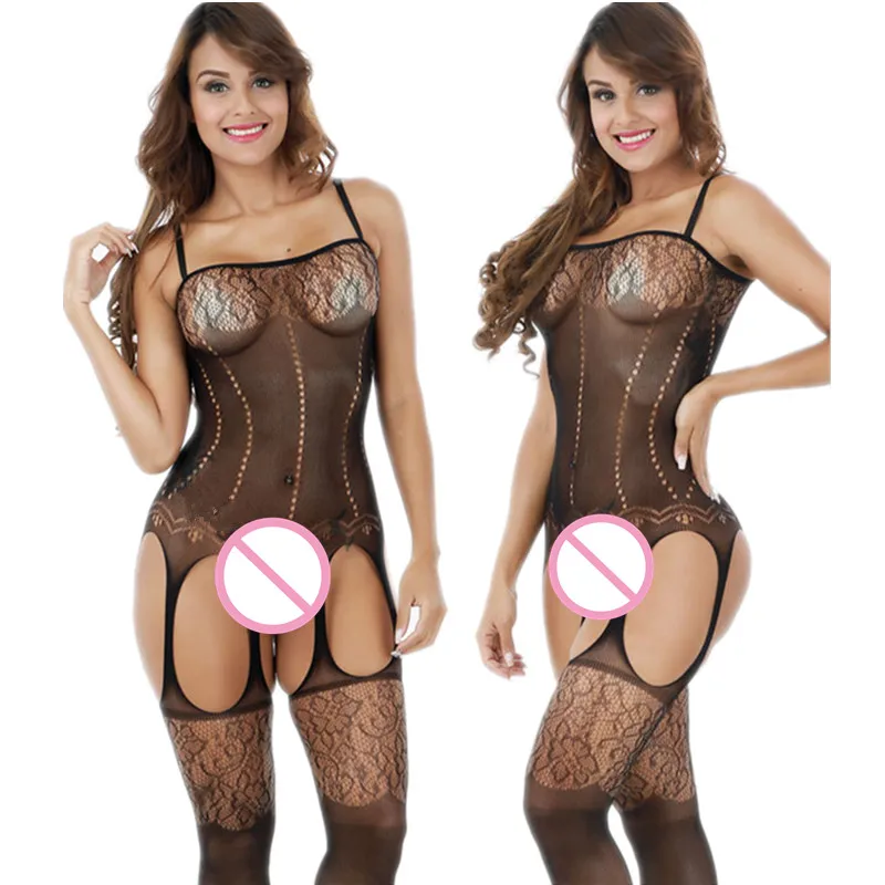 

GOYHOZMI Sexy lingerie sexy costumes hot women black teddy dobby full body hose sexy underwear bodysuit open crotch stockings