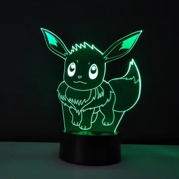 

3D Visual illusion lamp Pokemon Eevee Transparent Acrylic Night Light LED fairy Lampa Color changing Touch Table bulbing lambas