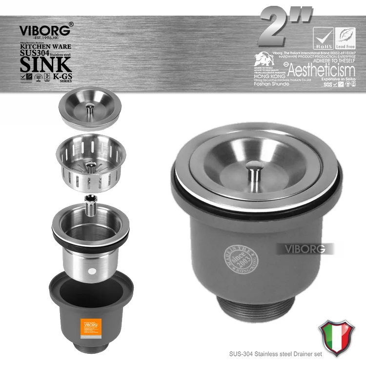  VIBORG Deluxe 304 Stainless Steel deodorizing Kitchen Sink Double strainer Basket Drain Set with Dr - 32830029021
